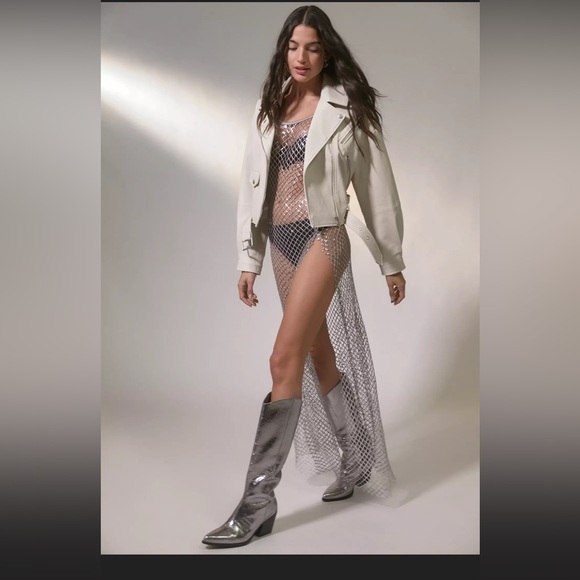 For Love & Lemon’s Fawn long sleeve silver sparkling fishnet dress NWT - Picture 11 of 11